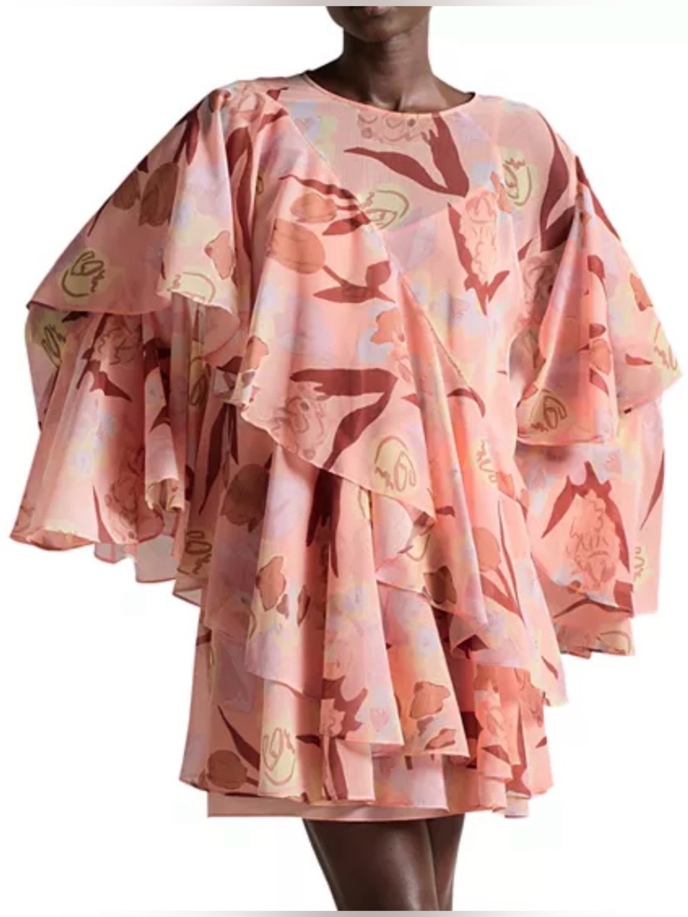 NWT Ted Baker Coral/Pink Floral Ruffled Tiered Party Coquette Luxe Mini Dress XS